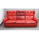 Gimson Slater Collection, a rouge leather upholstered three seat sofa, 213cm wide x 88cm high,