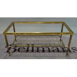 A 20th century brass framed rectangular coffee table, 91cm wide x 45cm long.