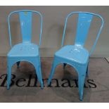 A set of seven modern blue painted metal dining chairs, 36cm wide x 85cm high, (7).