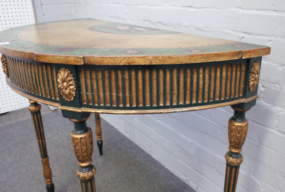 A George III and later polychrome painted neo-classical demi-lune side table, - Image 5 of 5