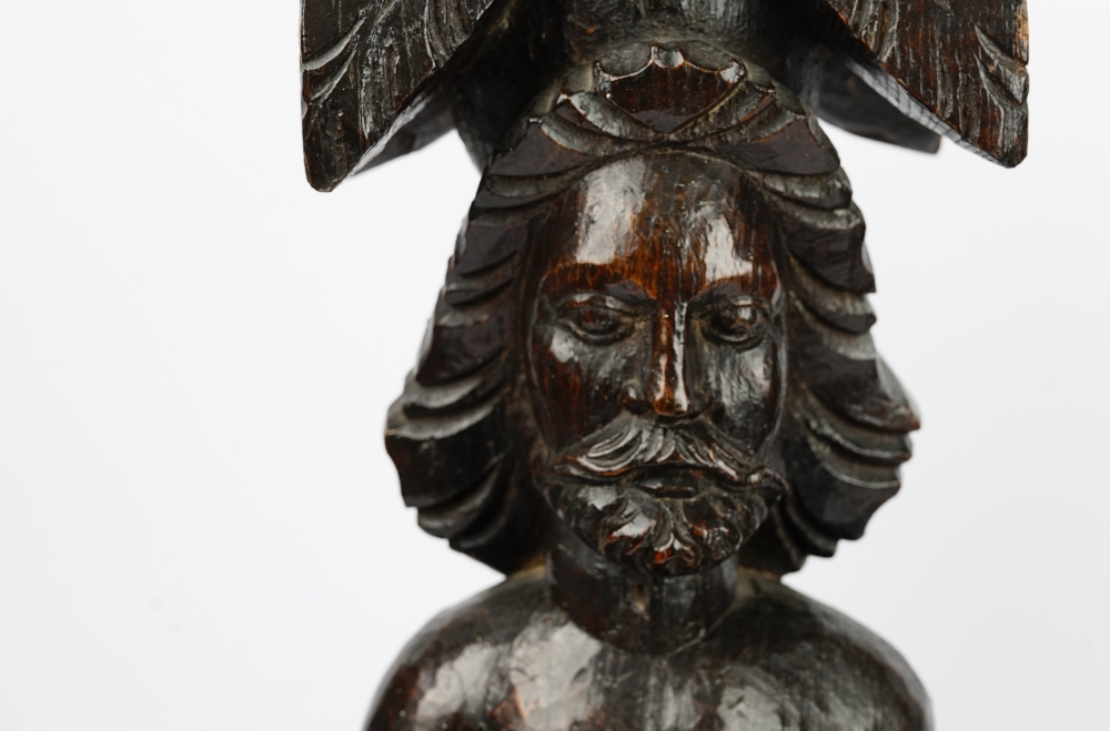 A pair of 19th century carved oak finials, depicting a man and a woman in standing pose, - Image 2 of 4