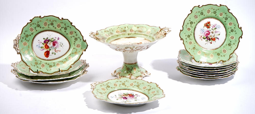 An English porcelain part dessert service, possibly Minton or Ridgway, circa 1840's,