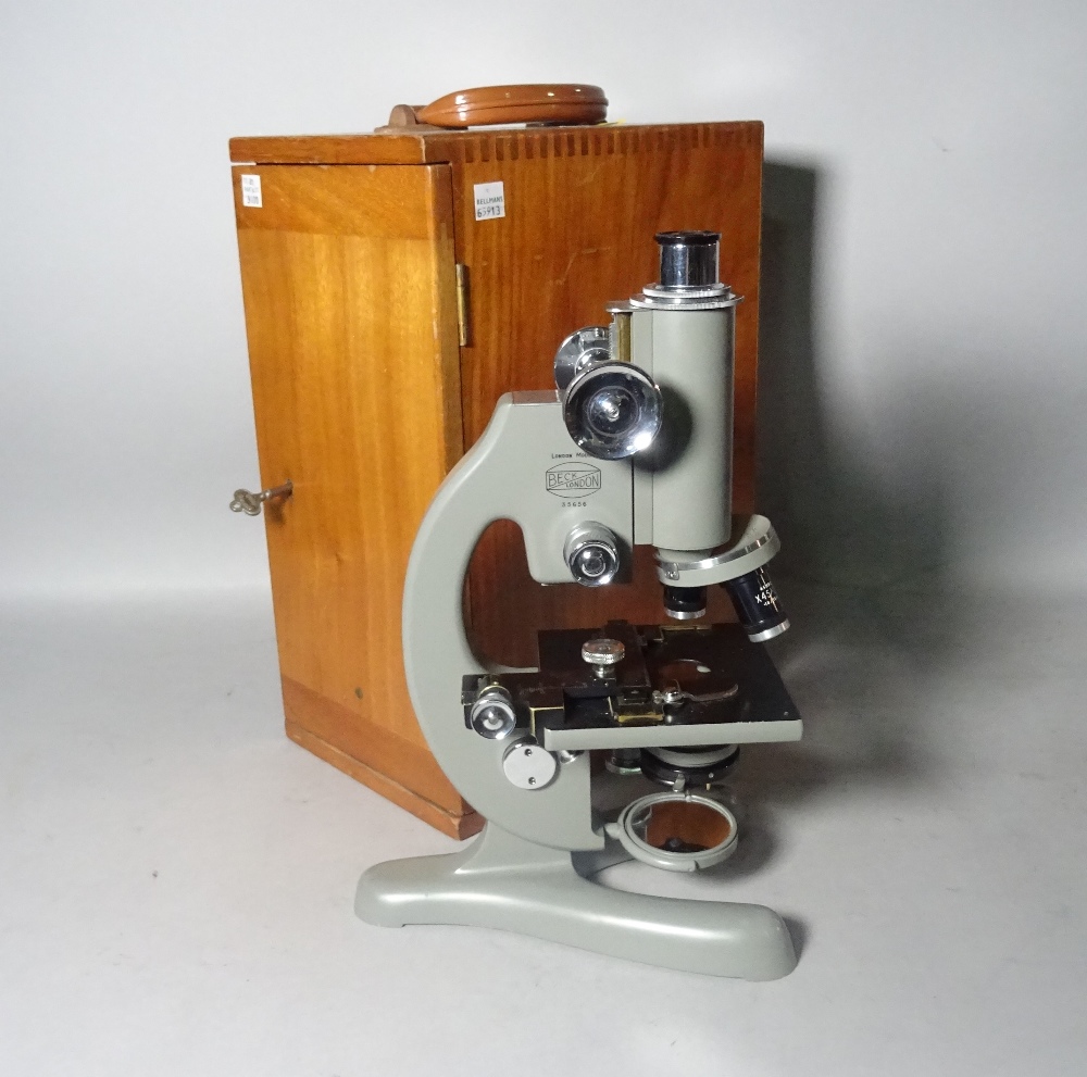 A Beck London Model 47 microscope, in the original fitted case.