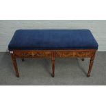 An Edwardian marquetry inlaid rosewood duet stool on tapering square supports,