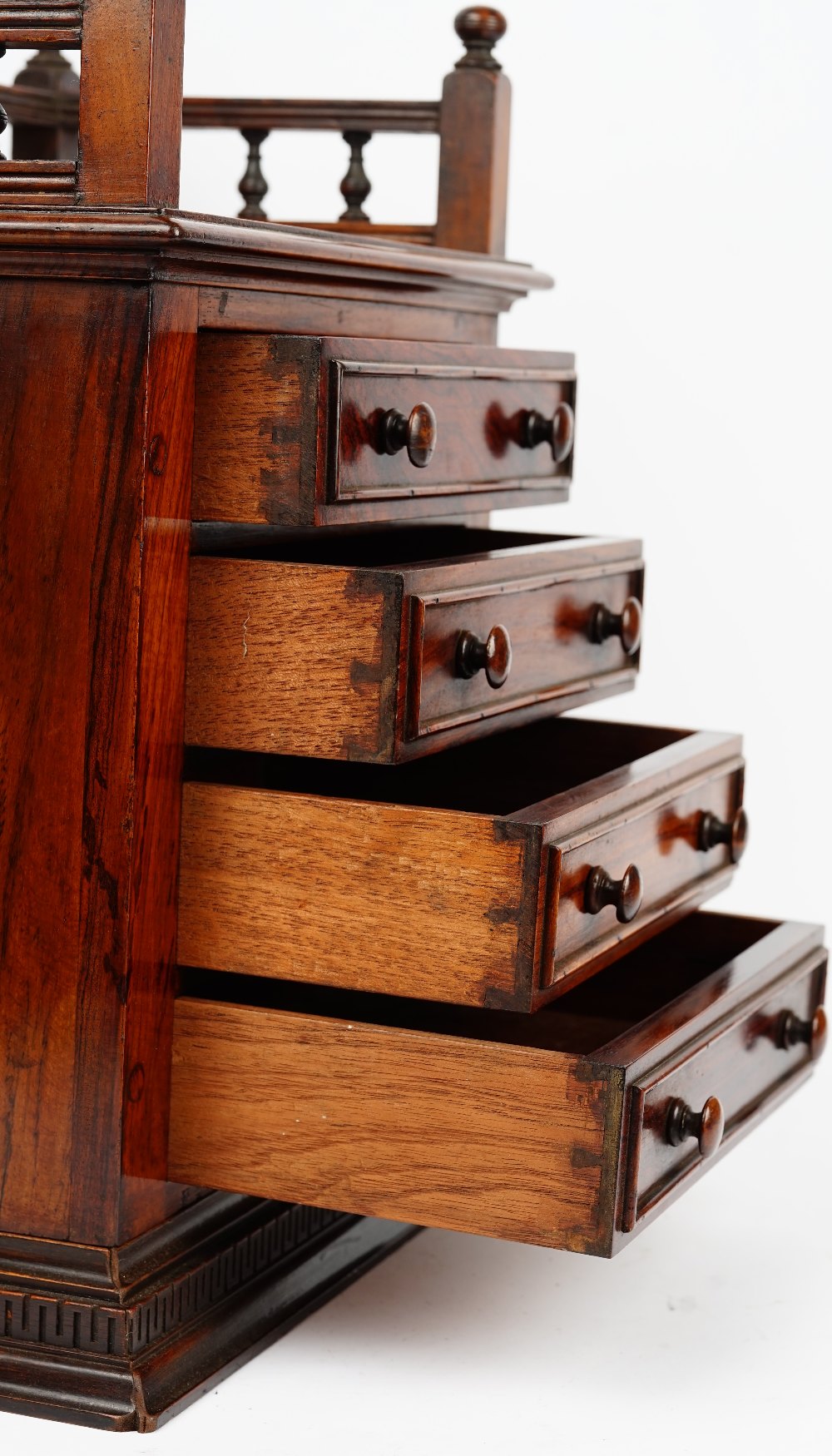 A 19th century walnut table top chest with a galleried top over four long graduated drawers, - Image 4 of 4