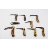 A group of nine bone handled pocket knives, including examples by Saynor,