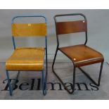 A matched set of six mid-20th century metal and hardwood dining chairs, 40cm wide x 87cm high, (6).