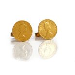 Two Elizabeth II sovereigns, both 1966, mounted as a pair of cufflinks by Kutchinsky Limited,