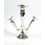 A silver table centrepiece stand, designed as three trumpet shaped vases,