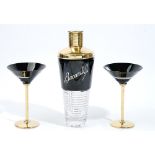 A silver gilt mounted black and faceted glass cocktail shaker,