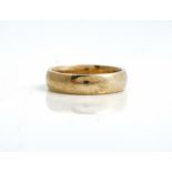 A 9ct gold plain wedding band ring, ring size Y and a half, weight 9.3 gms.