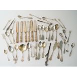 A group of mostly American Sterling flatware, comprising; two pairs of sugar tongs,