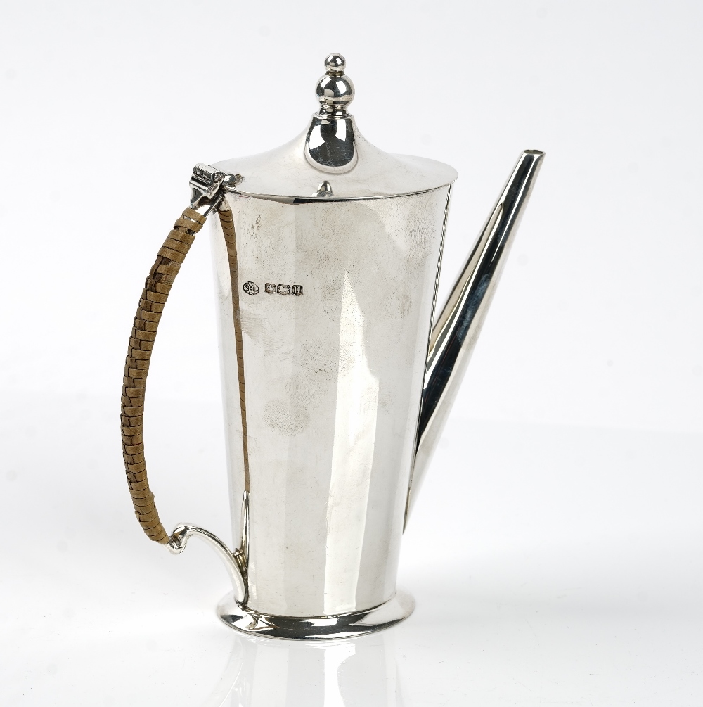 A silver coffee pot of tapered oval form, with a rush woven handle, Sheffield 1937, height 17cm, - Image 2 of 3