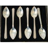 A set of six silver grapefruit spoons in an Art Deco inspired design, Birmingham 1937,