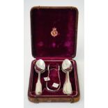 A set of six European fiddle and thread pattern large teaspoons and a matching pair of sugar tongs,