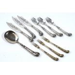 A French serving knife, detailed Cardeilhac, eight pairs of French fish knives and forks,