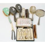 Silver and silver mounted wares, comprising; eight nail head ended teaspoons, Sheffield 1917,