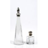 A silver mounted white overlaid faceted glass Vodka decanter, of tapered cylindrical form,