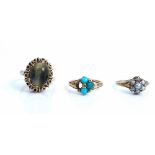 A Victorian gold, turquoise and rose diamond cluster ring (one turquoise lacking),