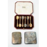 Silver, comprising; a set of six coffee spoons, London 1939, having a gilt finish,