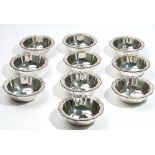 Six silver bowls, of shaped circular form, decorated with gadrooned rims, diameter 13cm,