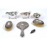 Silver and silver mounted wares, comprising; two sauceboats, a twin handled sugar bowl,