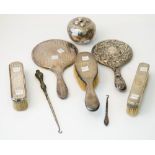 Silver and silver mounted wares, comprising; a hand mirror, Birmingham 1922, another hand mirror,