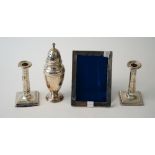 Silver and silver mounted wares, comprising; a sugar castor Birmingham 1930 137gms,