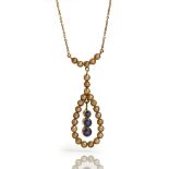 A gold, sapphire and half pearl set pendant necklace, early 20th century,