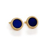 A pair of 9ct gold mounted stained blue stone dress cufflinks,