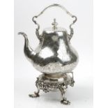 A Victorian silver spirit kettle and stand, of bold pear shaped form,