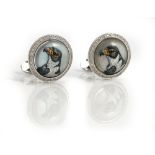 A pair of white gold, diamond and reverse painted intaglio crystal dress cufflinks,