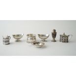 Silver, comprising; an oval mustard pot, Chester 1899, another mustard pot, London 1893,