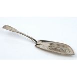A William IV silver fiddle pattern fish slice with pierced decoration, London 1837, weight 135gms.