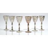 A set of six Britannia Standard silver goblets, with floral and foliate decoration,