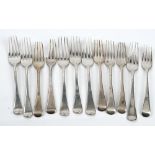 Four Old English pattern silver dessert forks London 1824 and eight further Old English pattern