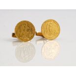 Two French gold 20 francs, mounted as a pair of cufflinks by Kutchinsky Limited, London 1973,