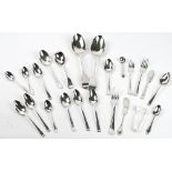 A group of silver table flatware, comprising; two fiddle pattern tablespoons,