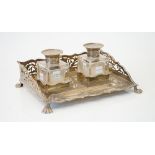 A silver twin bottle ink stand,