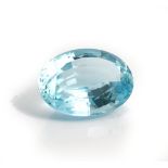 An unmounted oval cut aquamarine, weight approximately 15cts, displayed in a box.