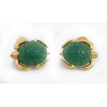 A pair of gold and carved jade dress cufflinks, each front modelled as a turtle,
