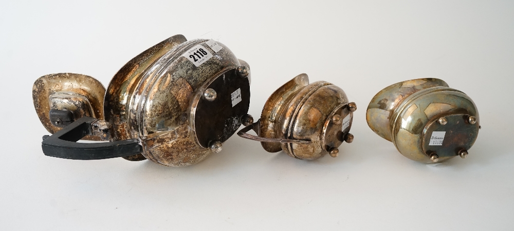 A silver three piece tea set comprising; a teapot, a twin handled sugar bowl and a milk jug, - Image 2 of 2