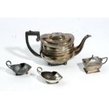 A bachelor's Regency style silver teapot, William & George Sissons, London 1902, rounded oblong,