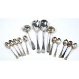 Silver table flatware, comprising; a pair of Scottish fiddle pattern toddy ladles, Edinburgh 1837,