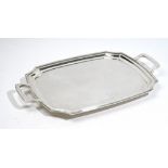 A European twin handled tray of shaped rectangular form,