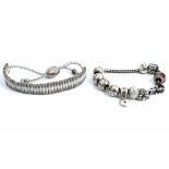 A Links London silver mounted textile baton shaped link bracelet,