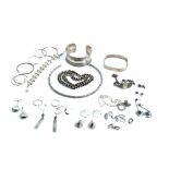 Mostly silver jewellery, comprising; a rigid collar necklace,