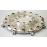 A Continental silver and cabochon varicoloured agate mounted table centrepiece stand,