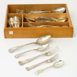 Silver King's pattern table flatware, comprising; twelve dessert spoons,
