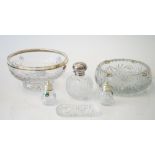 A group of silver mounted glass wares, comprising; a Royal Brierley faceted glass bowl, diameter 20.